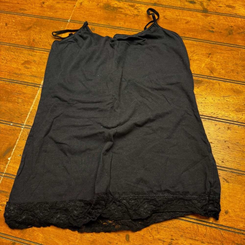 Derek Heart Black Lace Trim Camisole Tank Top with Shelf Bra Women Size Large
